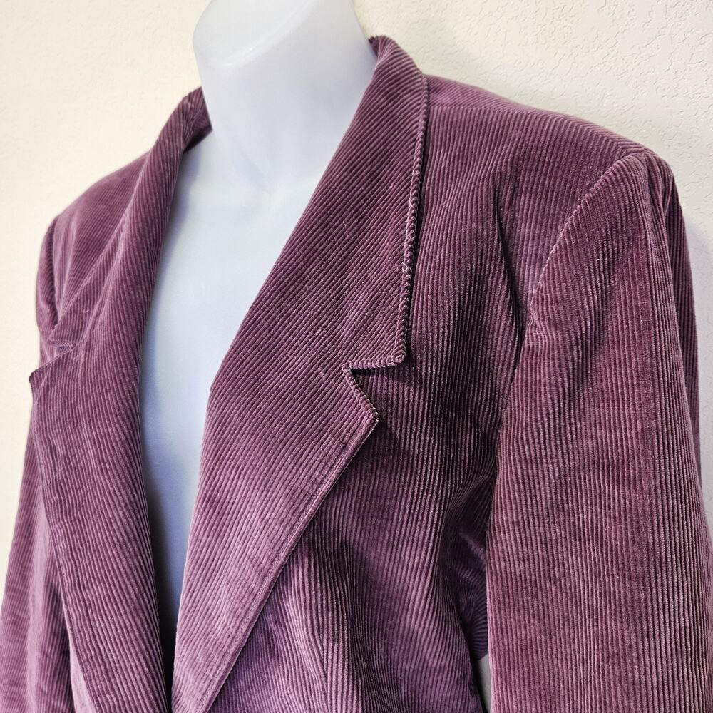 VTG 70s 80s Womens 12 Blazer Corduroy Jacket Japan Leather Button Plum Purple - Picture 4 of 16